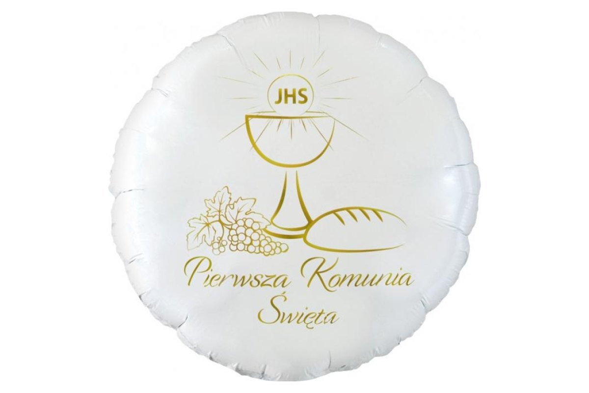 Balon foliowy z Helem Pierwsza Komunia Święta (kielich), okrągły 18″