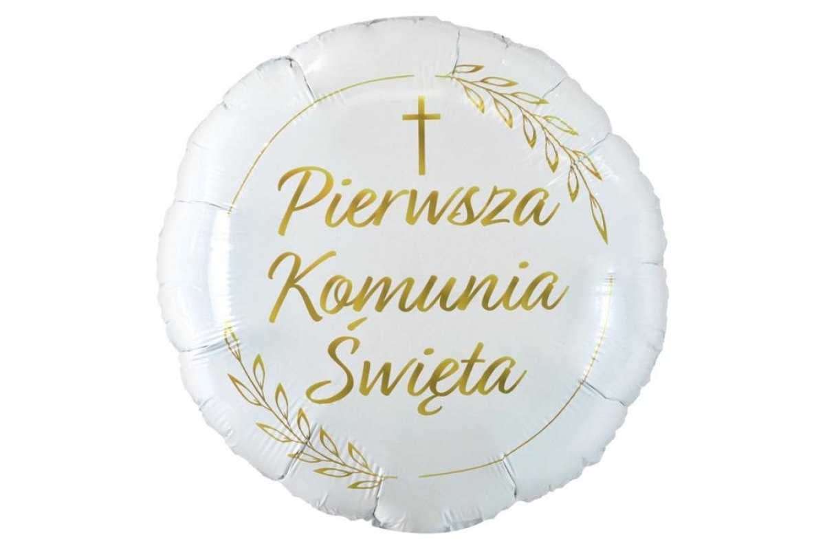 Balon foliowy z Helem Pierwsza Komunia Święta (kłosy), okrągły 18″