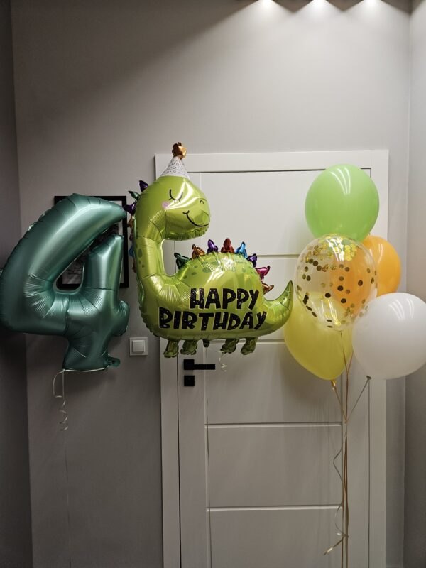 Zestaw Balonów na 4. Urodziny – Przygoda z Dinozaurem! 🦖🎈