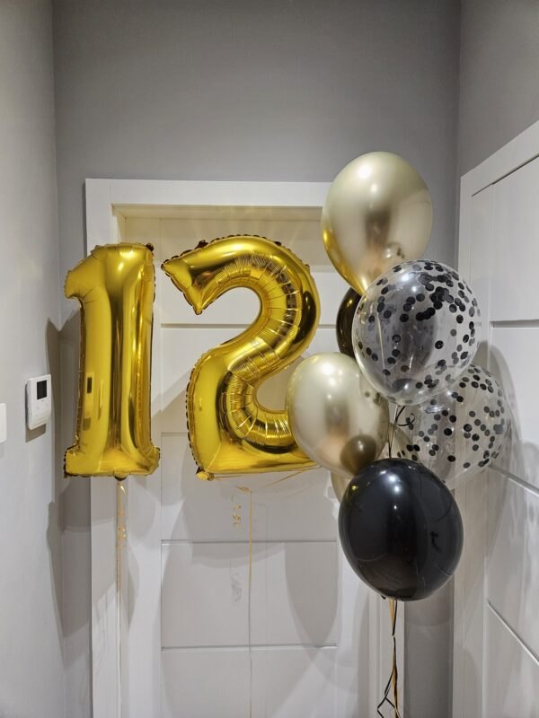 Zestaw Balonów Urodzinowych w Złoto-Czarnych Barwach cyferki i bukiet 7 szt ✨🎈
