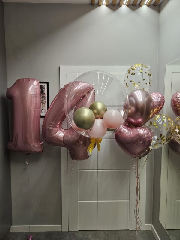 Ekskluzywny Zestaw Balonów Urodzinowych różowo-złote z przeźroczystym z Helem ✨🎀