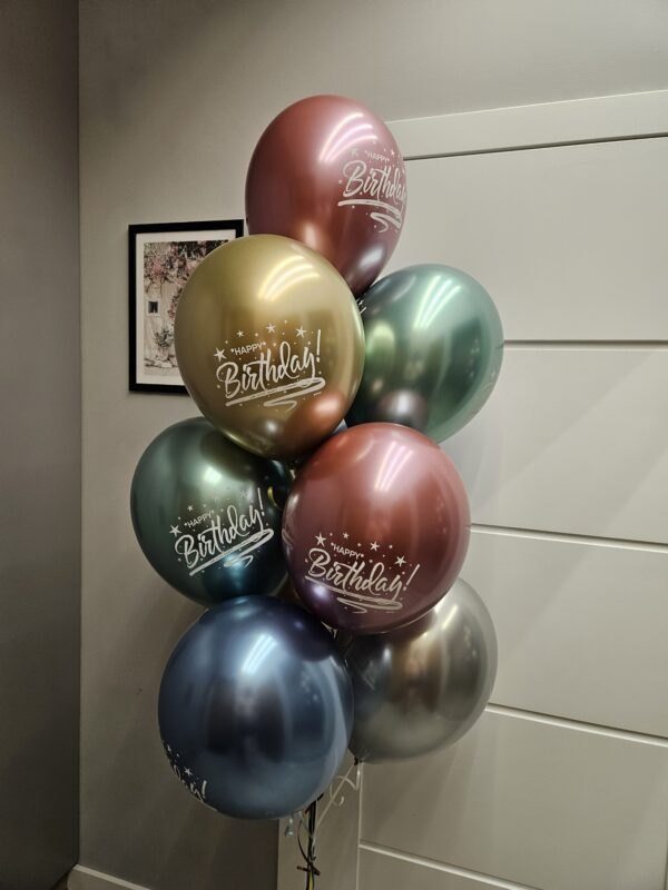 Zestaw 10 balonów Happy Birthday – platynowe, błyszczące balony urodzinowe