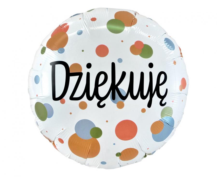 Balon foliowy 18″ Dziękuję (kolorowe grochy)