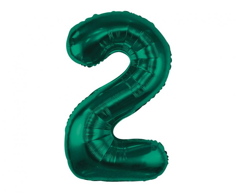 Balon foliowy B&C, cyfra 2, zieleń butelkowa, 85 cm