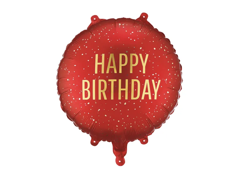 Balon foliowy Happy Birthday, okrągły, c. czerwony