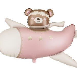 Foil balloon Bear in Airplane, 94x61 cm, light pink Fb383-081j Oliwia Balony