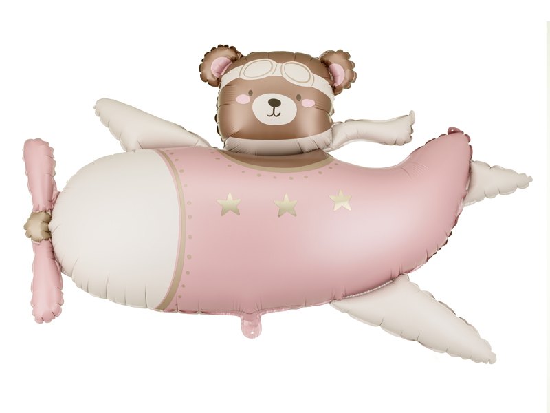 Foil balloon Bear in Airplane, 94×61 cm, light pink