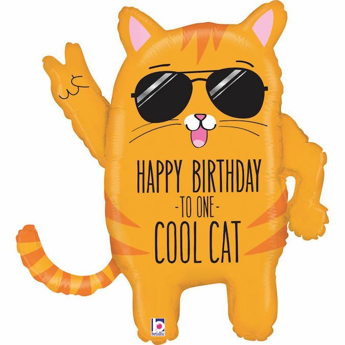 Kot w okularach Happy Birthday Cool Cat balon foliowy 33″
